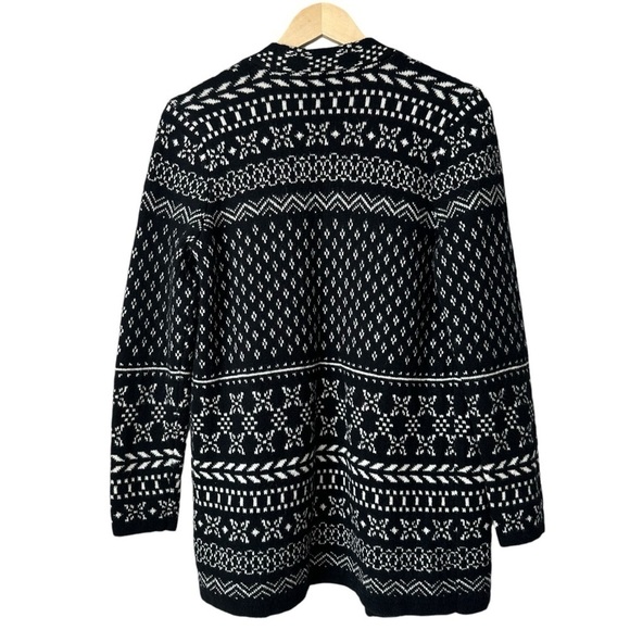 Talbots Black Fair Isle Open-Front Cardigan Sweater, MP - Picture 5 of 9